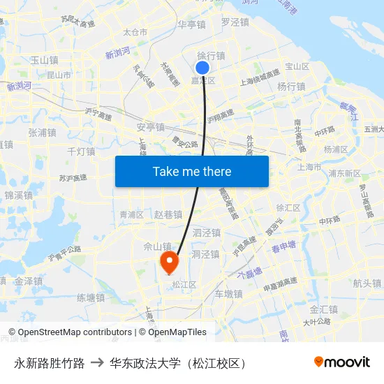 永新路胜竹路 to 华东政法大学（松江校区） map