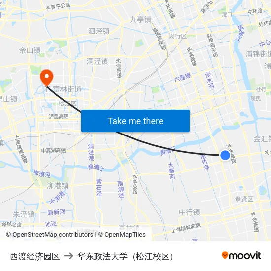 西渡经济园区 to 华东政法大学（松江校区） map