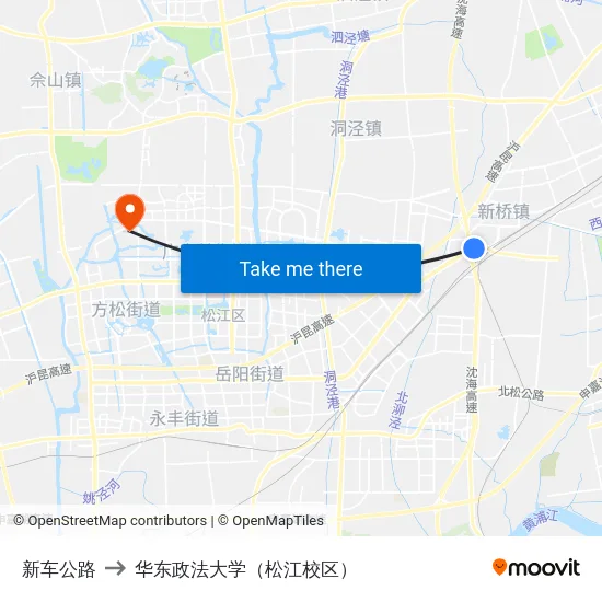新车公路 to 华东政法大学（松江校区） map