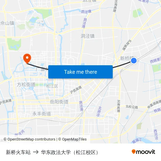 新桥火车站 to 华东政法大学（松江校区） map