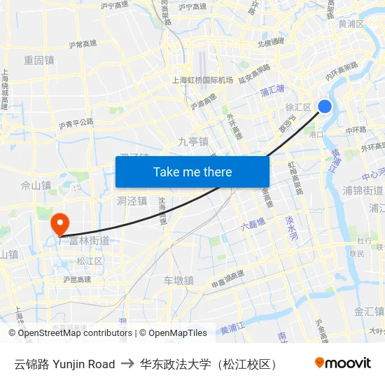 云锦路 Yunjin Road to 华东政法大学（松江校区） map