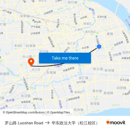 罗山路 Luoshan Road to 华东政法大学（松江校区） map