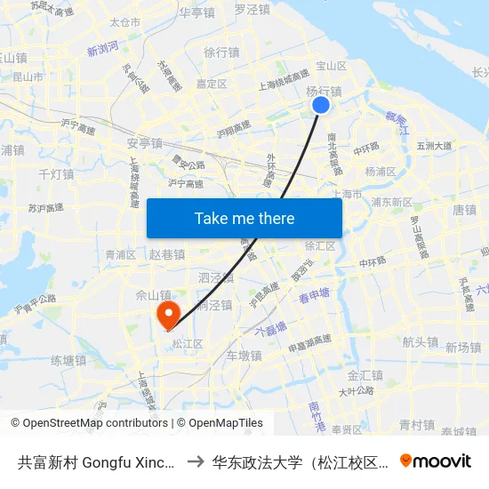 共富新村 Gongfu Xincun to 华东政法大学（松江校区） map