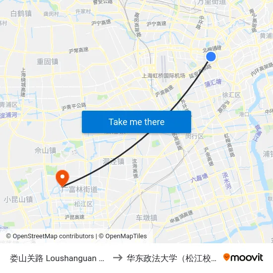 娄山关路 Loushanguan Road to 华东政法大学（松江校区） map