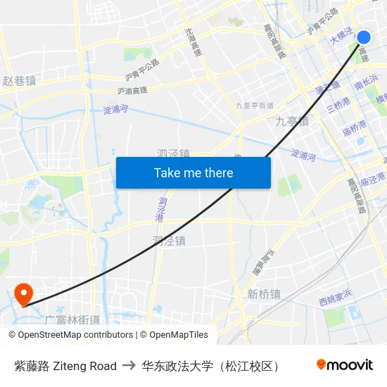 紫藤路 Ziteng Road to 华东政法大学（松江校区） map