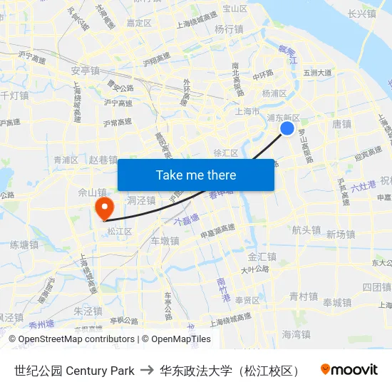 世纪公园 Century Park to 华东政法大学（松江校区） map