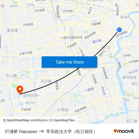 打浦桥 Dapuqiao to 华东政法大学（松江校区） map