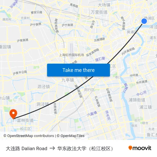 大连路 Dalian Road to 华东政法大学（松江校区） map