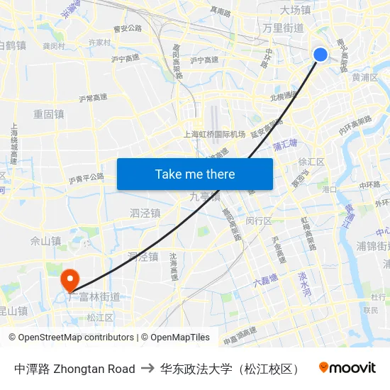 中潭路 Zhongtan Road to 华东政法大学（松江校区） map