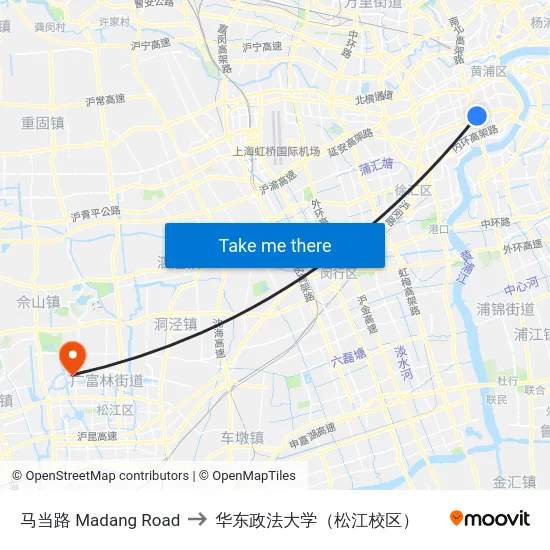 马当路 Madang Road to 华东政法大学（松江校区） map