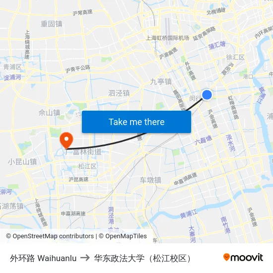 外环路 Waihuanlu to 华东政法大学（松江校区） map
