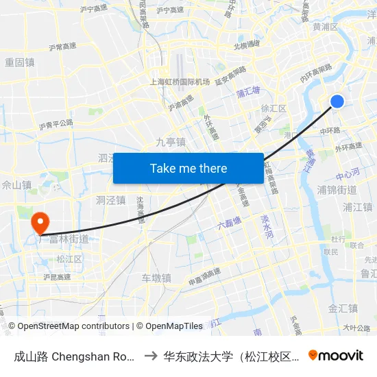 成山路 Chengshan Road to 华东政法大学（松江校区） map