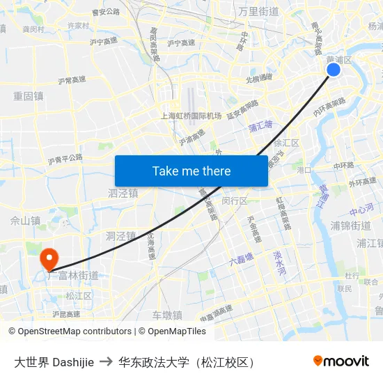 大世界 Dashijie to 华东政法大学（松江校区） map
