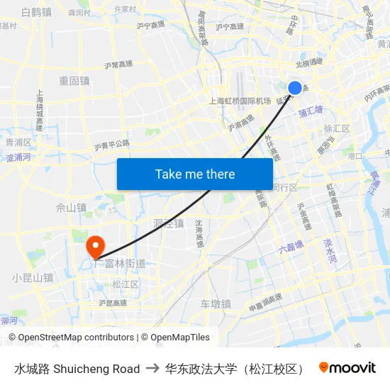 水城路 Shuicheng Road to 华东政法大学（松江校区） map