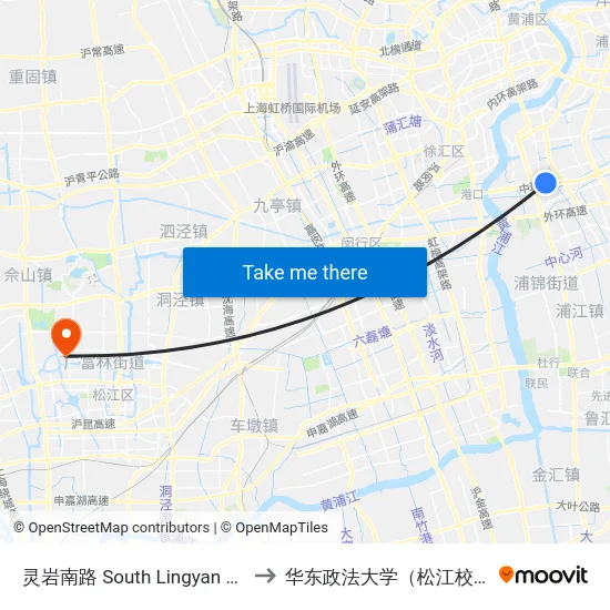 灵岩南路 South Lingyan Road to 华东政法大学（松江校区） map