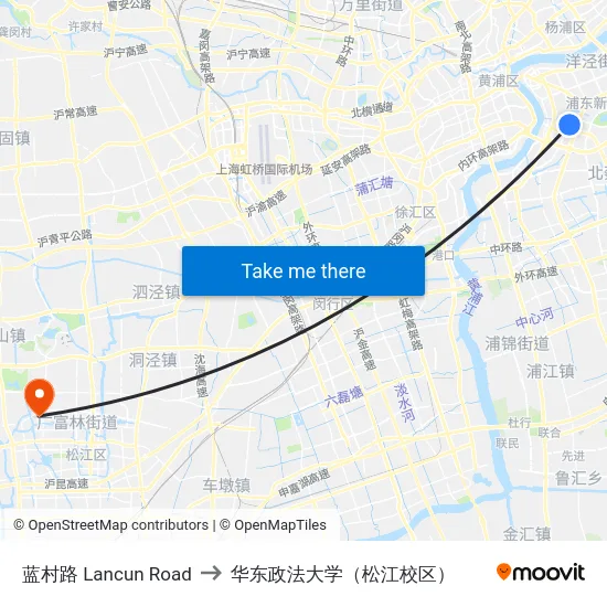 蓝村路 Lancun Road to 华东政法大学（松江校区） map