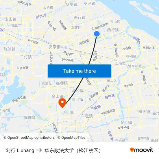 刘行 Liuhang to 华东政法大学（松江校区） map