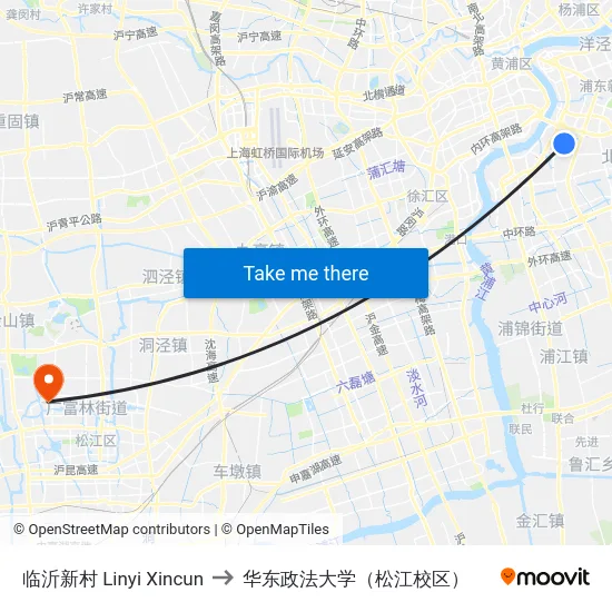 临沂新村 Linyi Xincun to 华东政法大学（松江校区） map