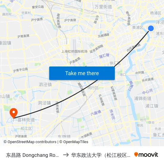 东昌路 Dongchang Road to 华东政法大学（松江校区） map