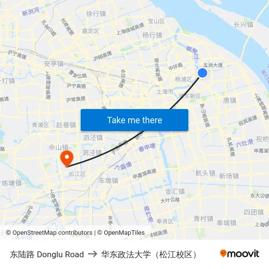 东陆路 Donglu Road to 华东政法大学（松江校区） map