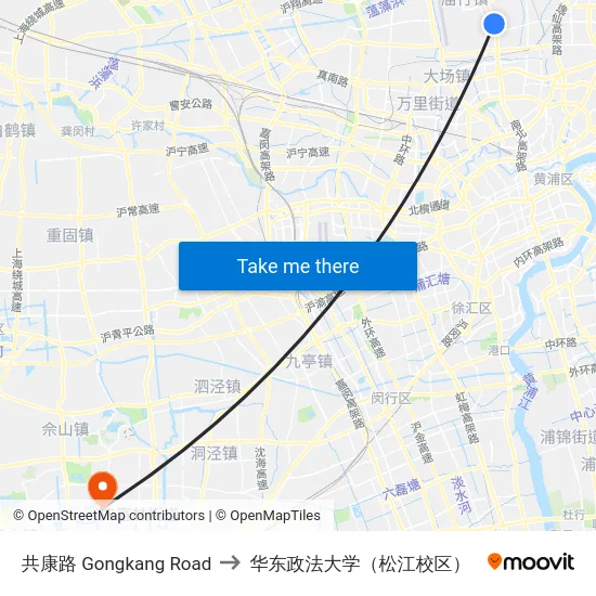 共康路 Gongkang Road to 华东政法大学（松江校区） map
