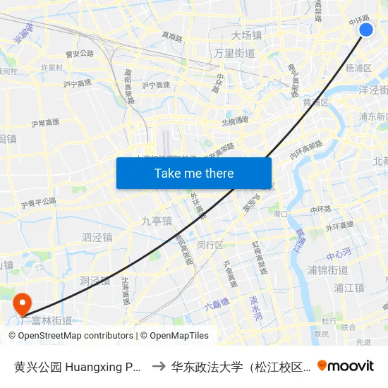 黄兴公园 Huangxing Park to 华东政法大学（松江校区） map