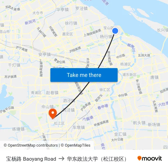 宝杨路 Baoyang Road to 华东政法大学（松江校区） map