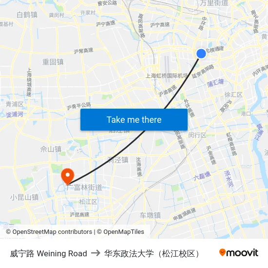 威宁路 Weining Road to 华东政法大学（松江校区） map