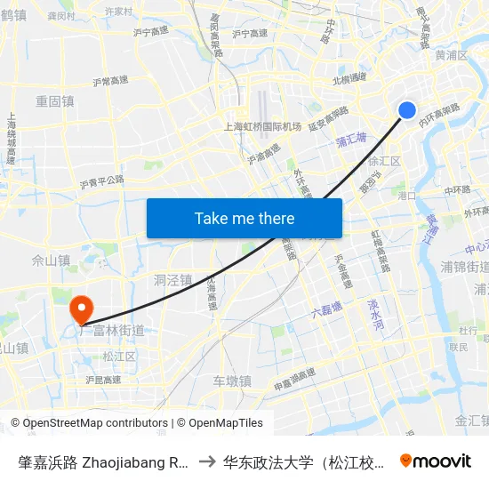 肇嘉浜路 Zhaojiabang Road to 华东政法大学（松江校区） map