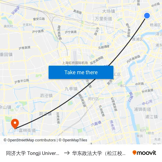 同济大学 Tongji University to 华东政法大学（松江校区） map
