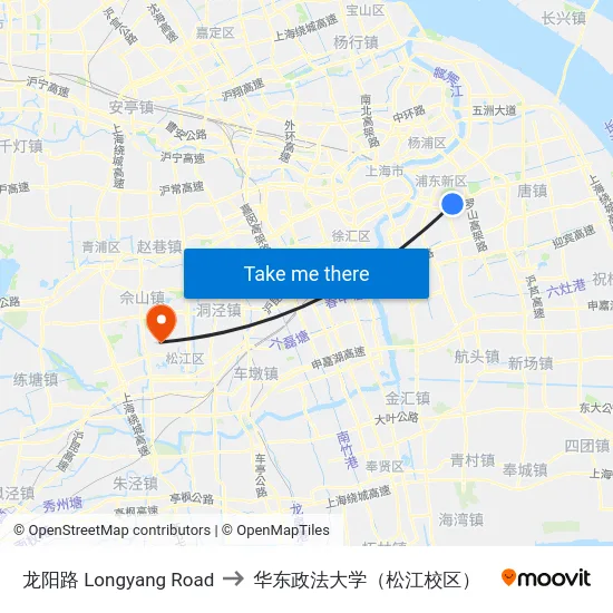 龙阳路 Longyang Road to 华东政法大学（松江校区） map