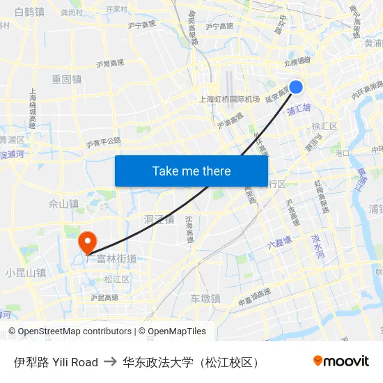 伊犁路 Yili Road to 华东政法大学（松江校区） map