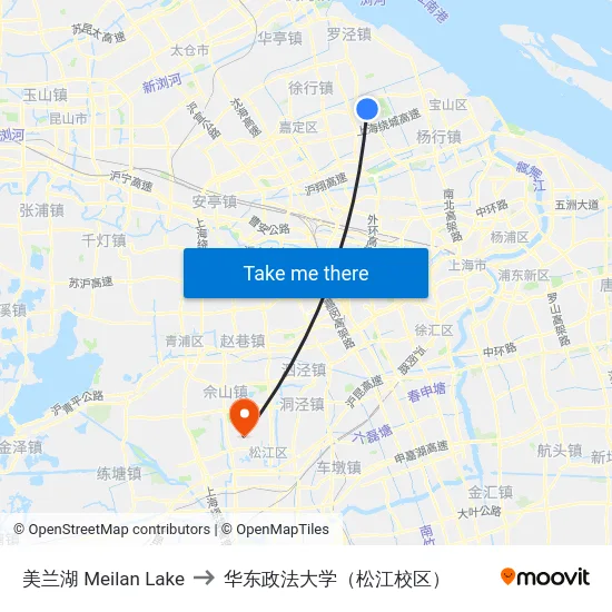 美兰湖 Meilan Lake to 华东政法大学（松江校区） map