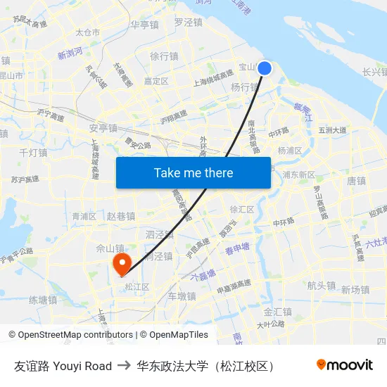 友谊路 Youyi Road to 华东政法大学（松江校区） map