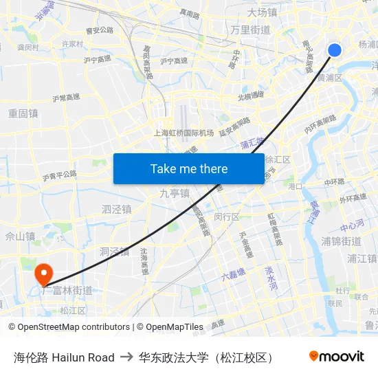 海伦路 Hailun Road to 华东政法大学（松江校区） map
