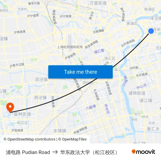 浦电路 Pudian Road to 华东政法大学（松江校区） map