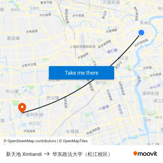 新天地 Xintiandi to 华东政法大学（松江校区） map
