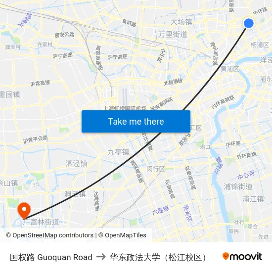 国权路 Guoquan Road to 华东政法大学（松江校区） map