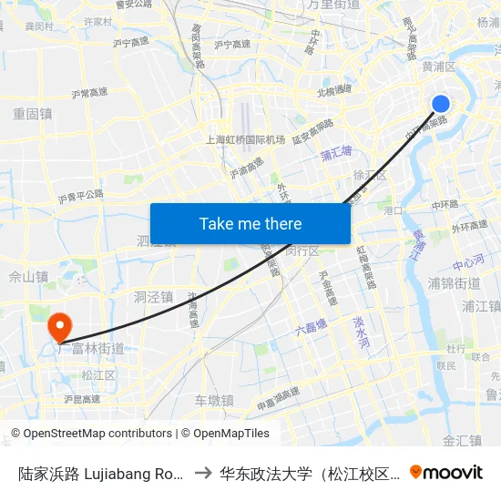 陆家浜路 Lujiabang Road to 华东政法大学（松江校区） map