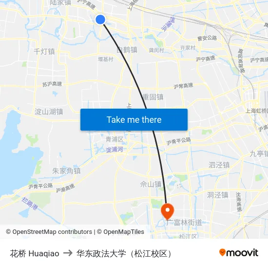 花桥 Huaqiao to 华东政法大学（松江校区） map