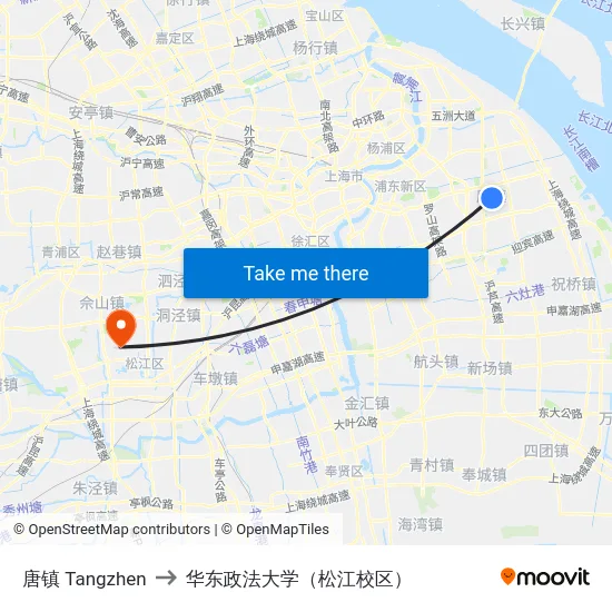 唐镇 Tangzhen to 华东政法大学（松江校区） map