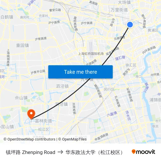 镇坪路 Zhenping Road to 华东政法大学（松江校区） map