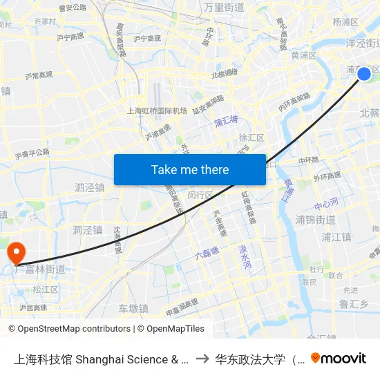 上海科技馆 Shanghai Science & Technology Museum to 华东政法大学（松江校区） map