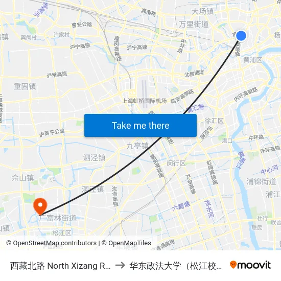 西藏北路 North Xizang Road to 华东政法大学（松江校区） map