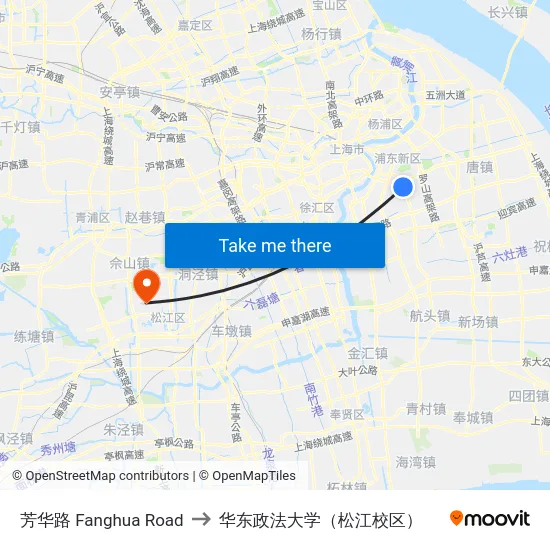 芳华路 Fanghua Road to 华东政法大学（松江校区） map