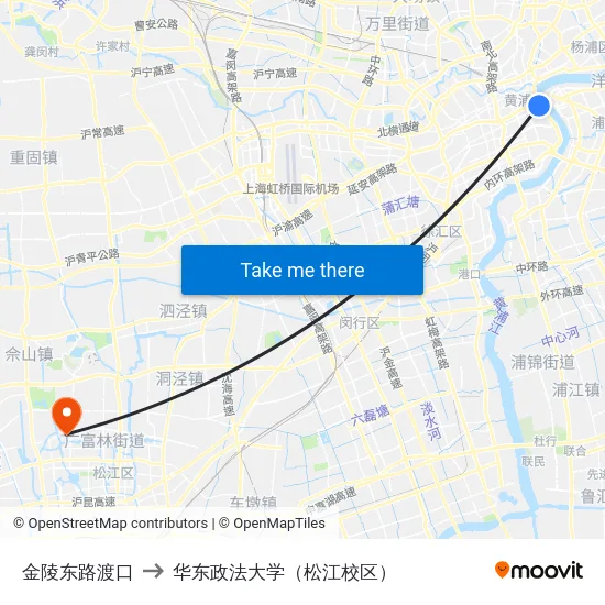 金陵东路渡口 to 华东政法大学（松江校区） map