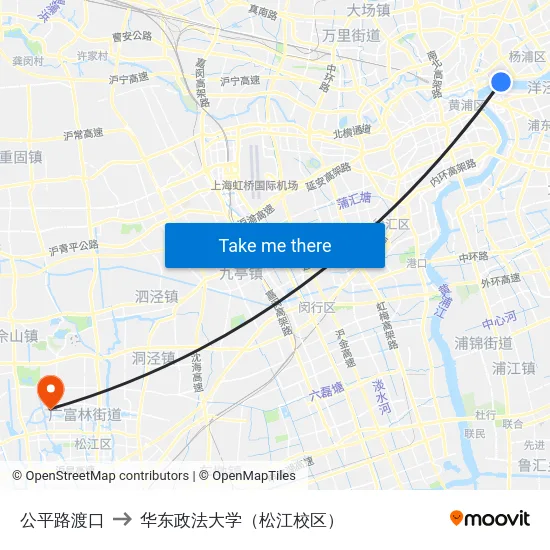 公平路渡口 to 华东政法大学（松江校区） map