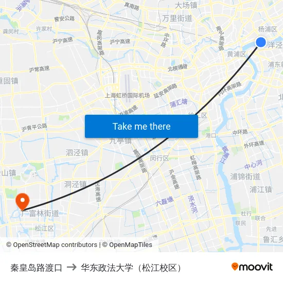 秦皇岛路渡口 to 华东政法大学（松江校区） map