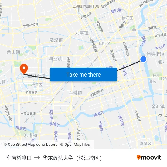 车沟桥渡口 to 华东政法大学（松江校区） map