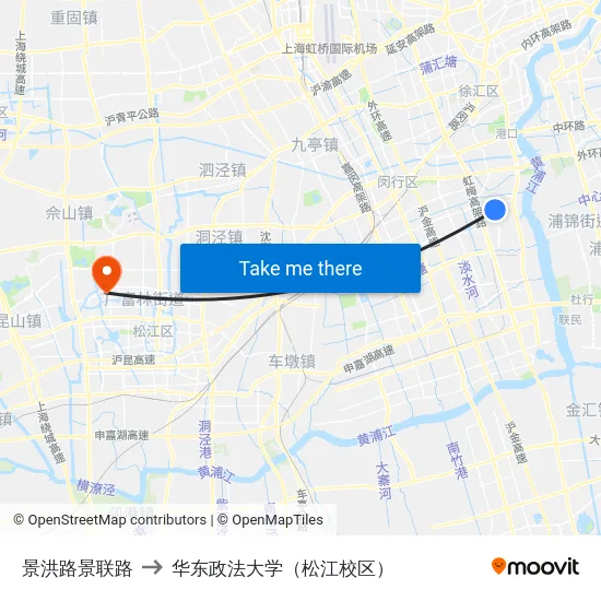 景洪路景联路 to 华东政法大学（松江校区） map
